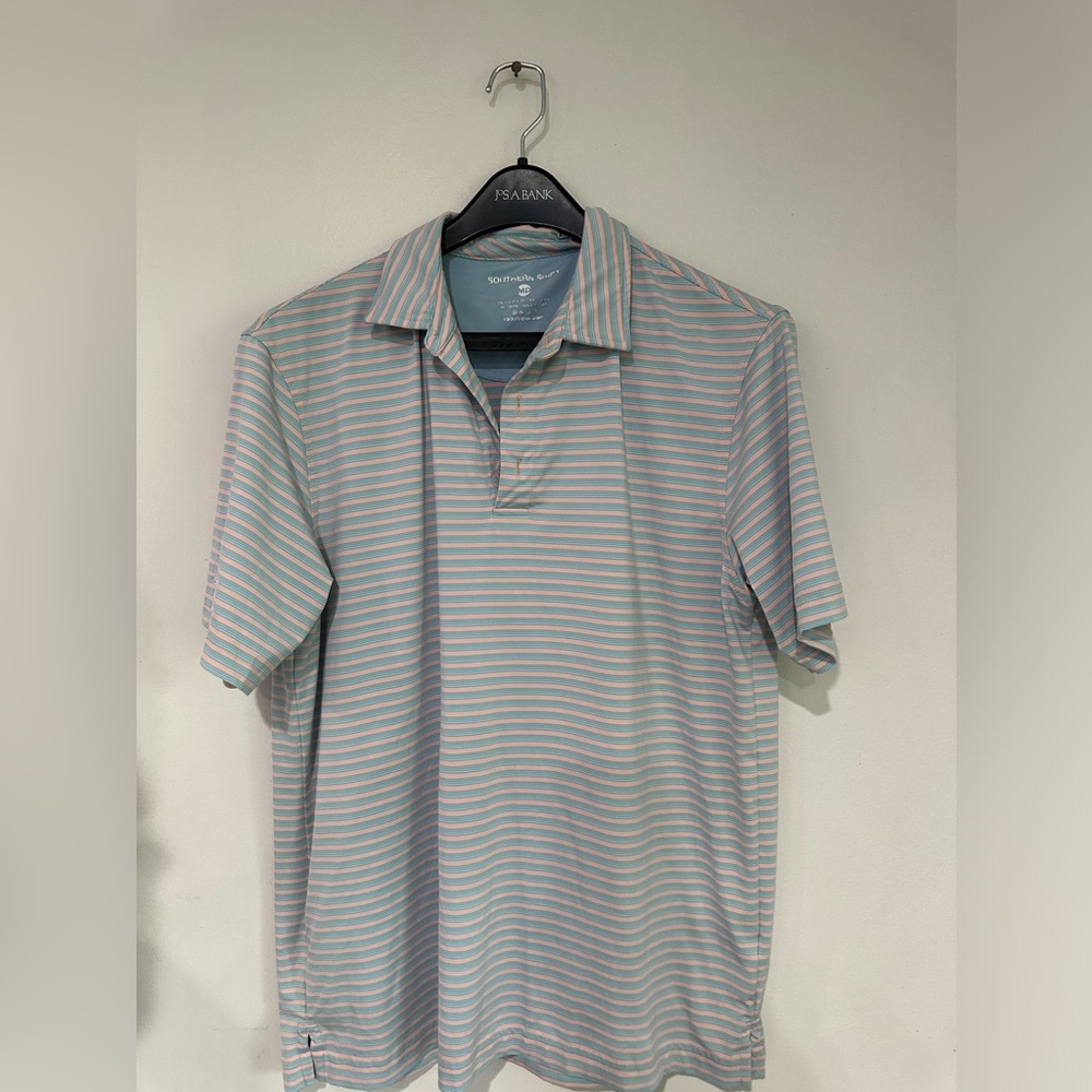 Pink/light blue, medium, good condition, performance polo